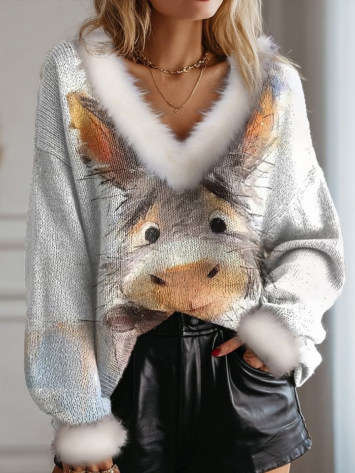 Vintage Cute Donkey Art Prints Casual T-shirt
