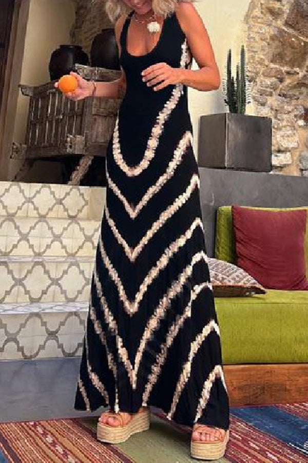 Summer of Fun Tie-dye Print Back Lace-up Stretch Maxi Dress