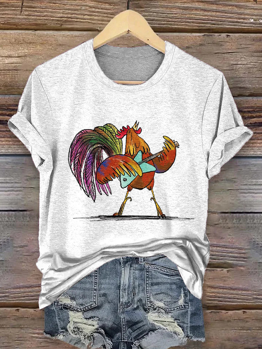 Vintage Chicken Art Print Short Sleeves T-shirt