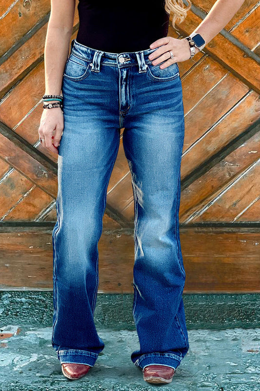 Retro Washed Distressed Straight-Leg Jeans