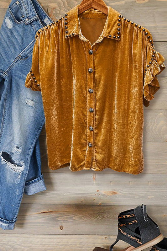 Metal Buttons Velvet Top