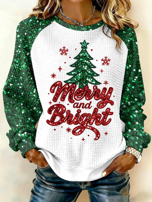 Women's Merry And Bright Print Raglan Sleeve Sweatshirt