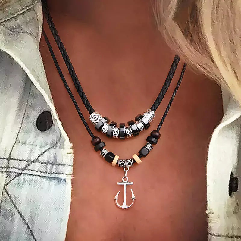 Anchor Beading Alloy Retro Necklace - Black