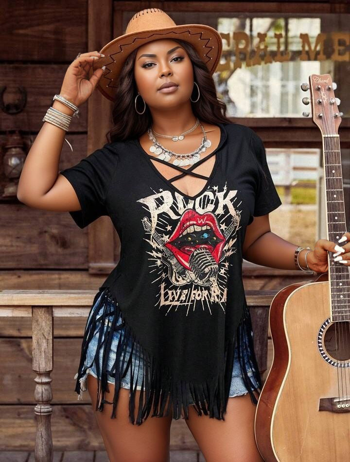 Rock Guitar Festival Tassel Casual T-shirt