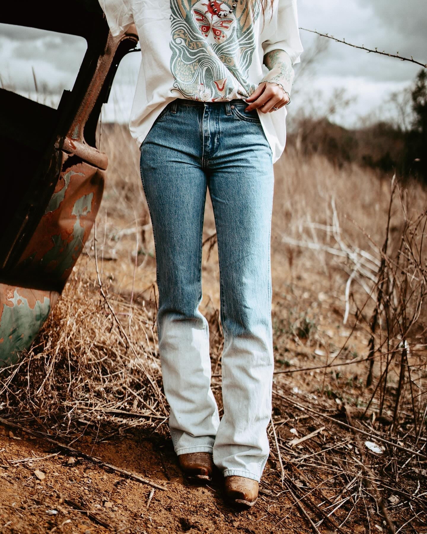 Vintage Blue & White  High Waist Jeans