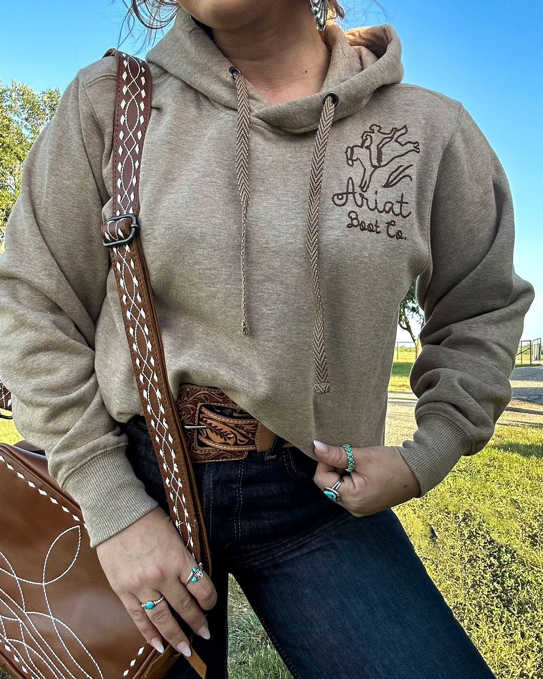 Khaki Western Vintage Stretch Cowboy Embroidery Hooded