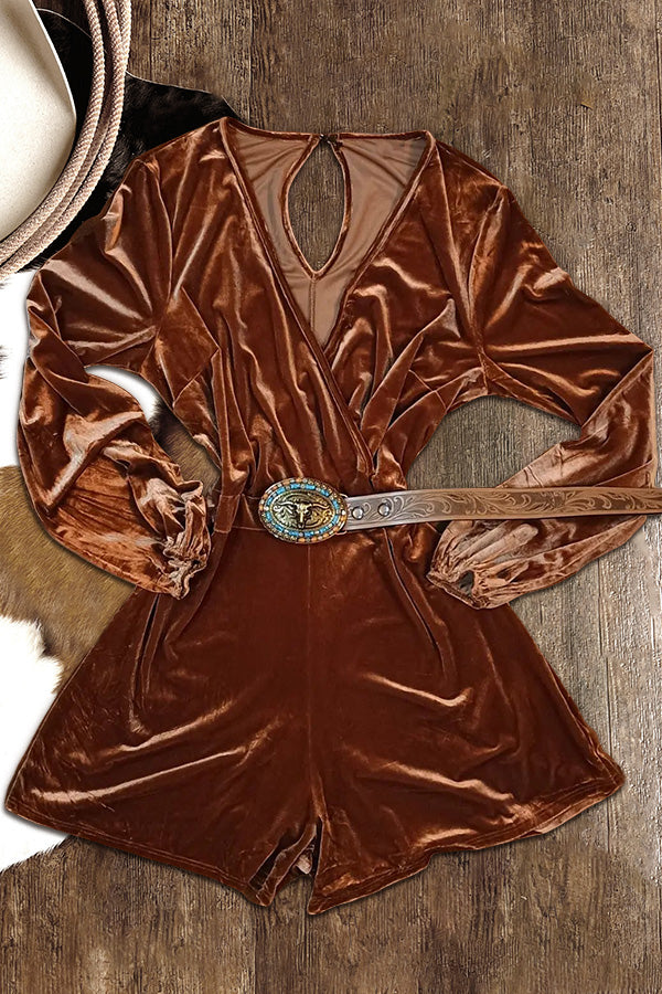 V-Neck Velvet Romper