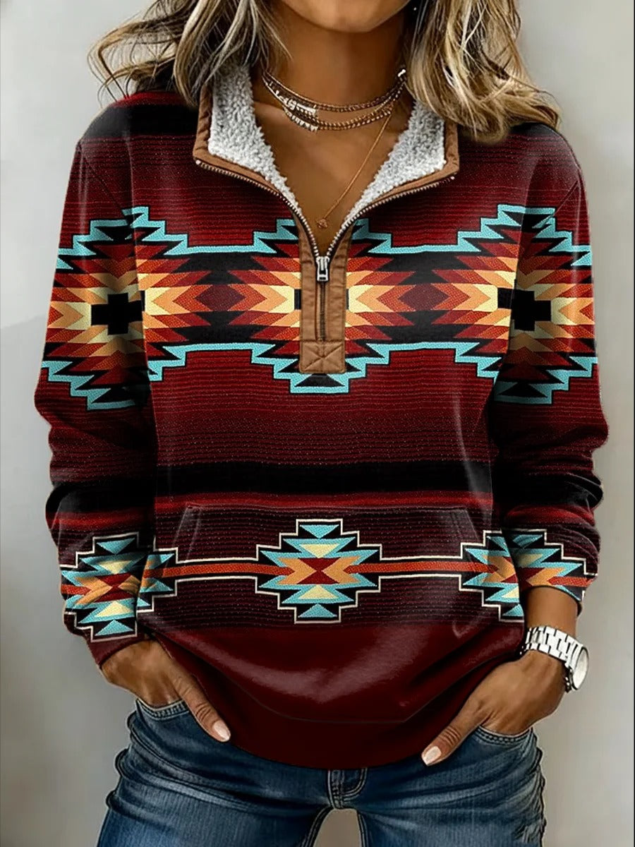 Retro Colorful Aztec Unisex Plush Thick Long-sleeved Cardigan Coat
