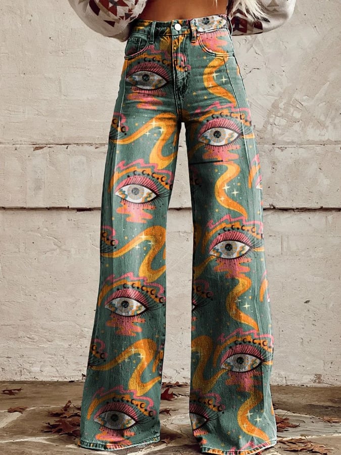 Women's Vintage Print Casual Wide Leg Pants