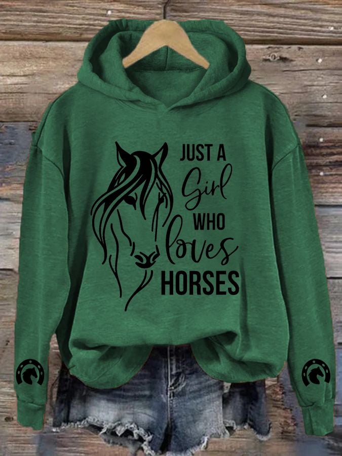 🐴Women's Just A Girl Who Loves Horses Print Hooded Sweatshirt