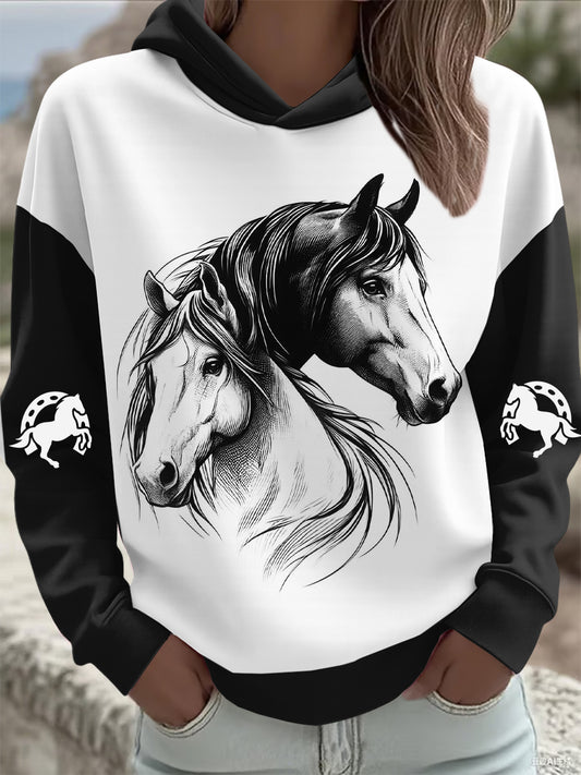 Horse Art Print Casual Hoodie