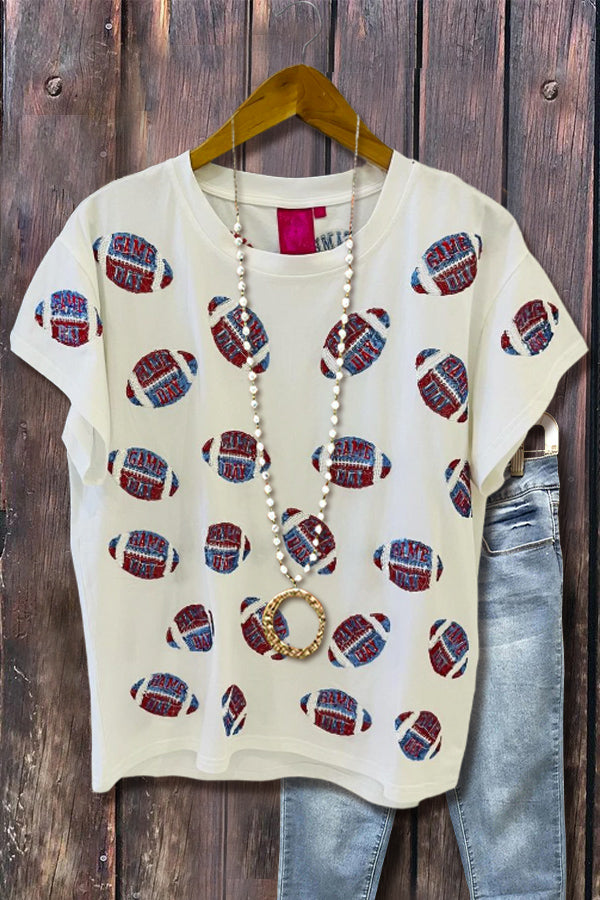 Sequin Football Short Sleeve Tee