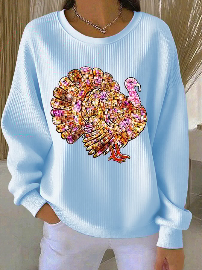 Women's Retro Thanksgiving Print Round Neck Sweatshirt