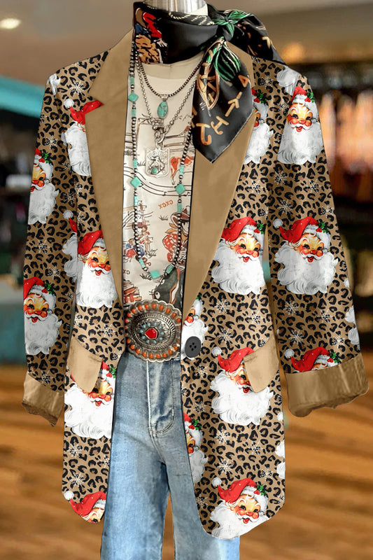 Classic Christmas Santa Print Long Sleeve Jacket