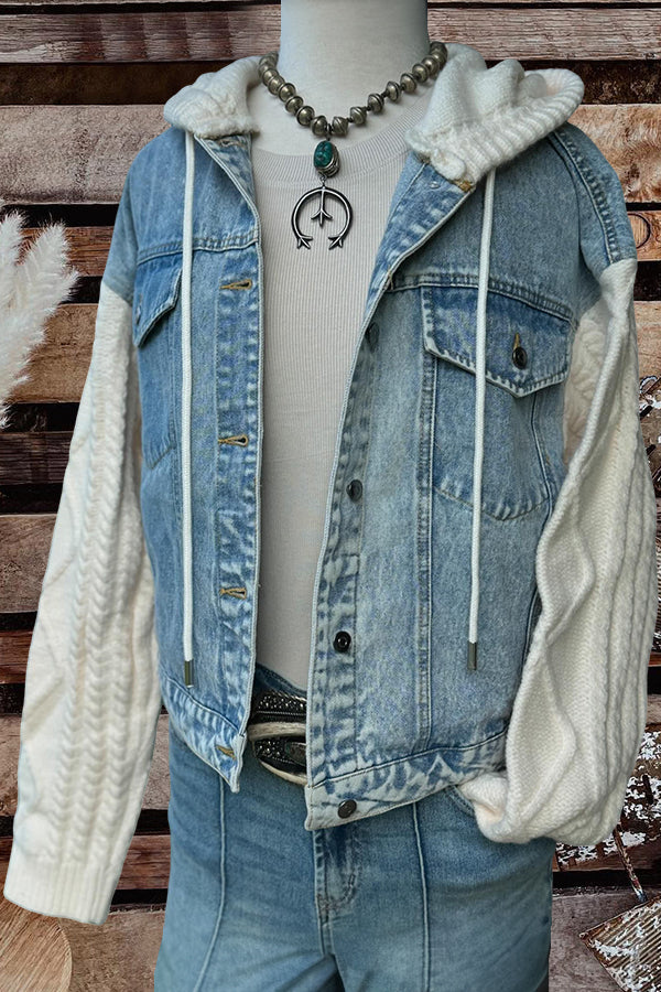 Knitted Patchwork Denim Jacket