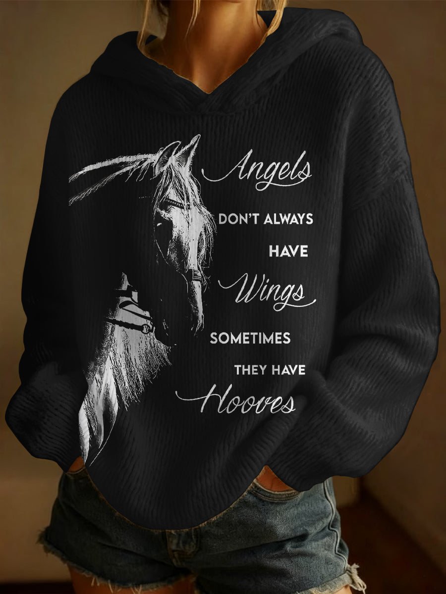 Retro Horse Art Print Hooded Knit Sweater