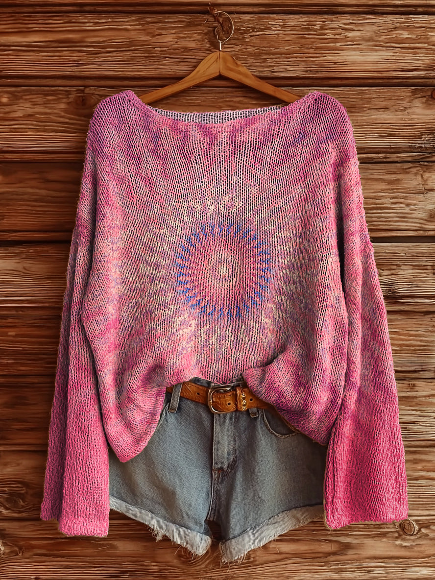 Women's Kaleidoscope Tie Dye Art Print Casual Pullover Sweater