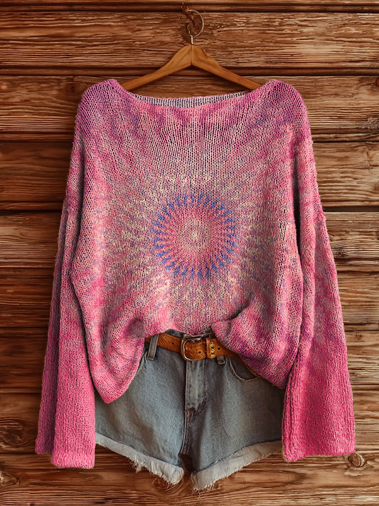 Women's Kaleidoscope Tie Dye Art Print Casual Pullover Sweater