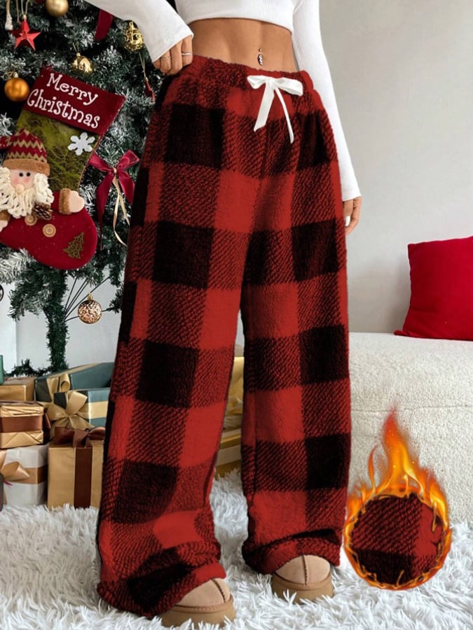 Women'S Christmas Contrast Plaid Straight-Leg Pants