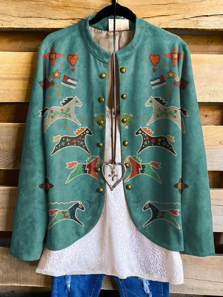 High Quality Vintage Print Casual Wool Coat