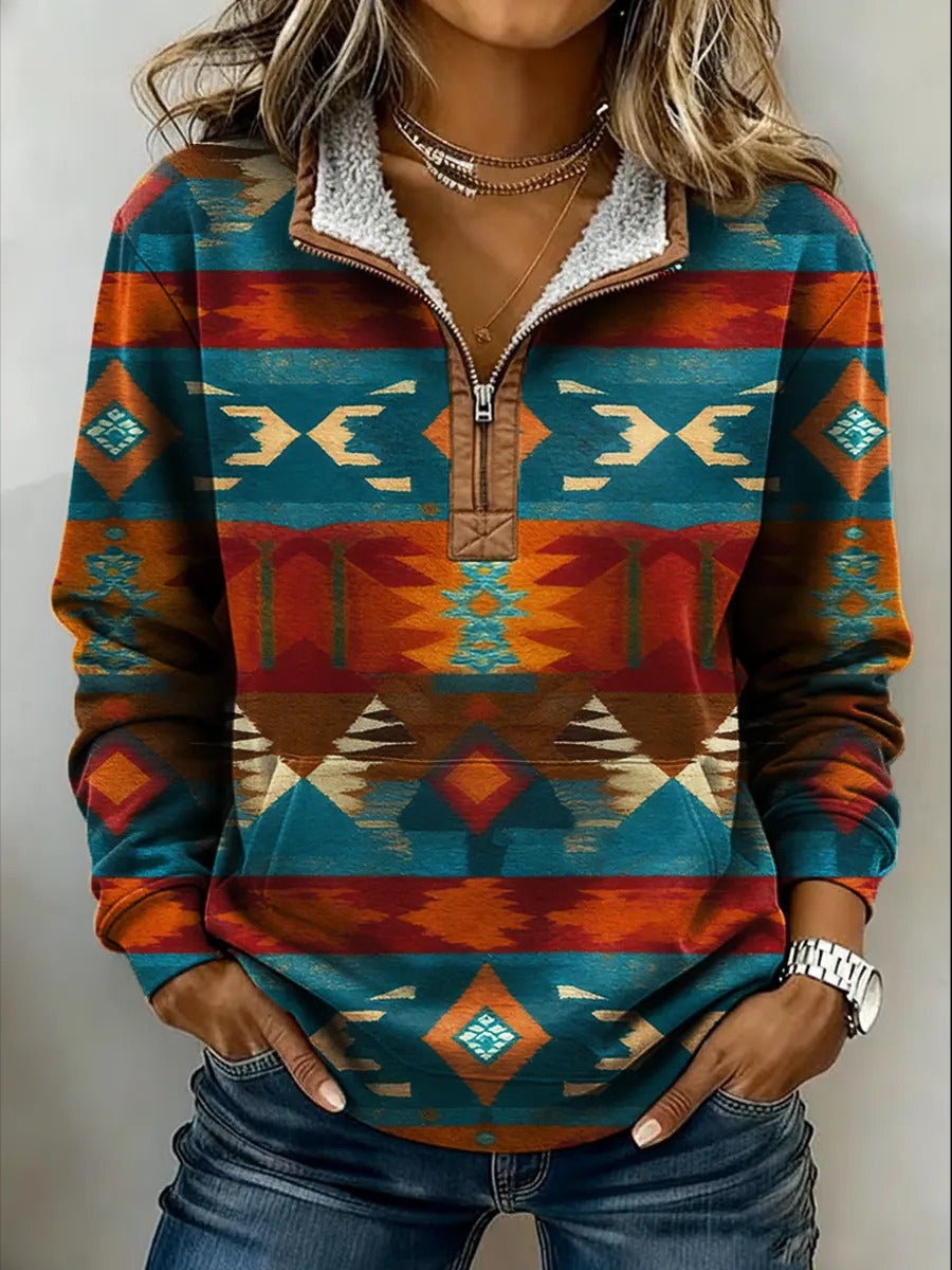Vintage Aztec Western Art Print Casual Jacket