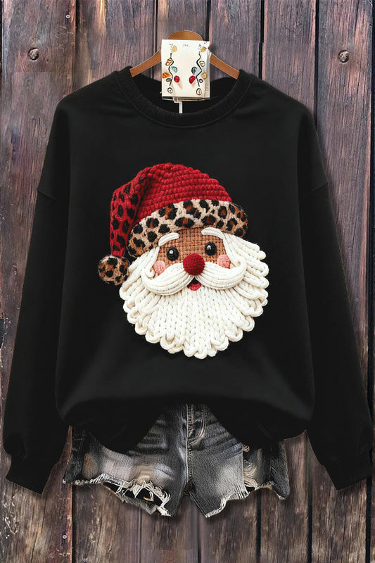Leopard Santa Claus Print Long Sleeve Sweatshirt
