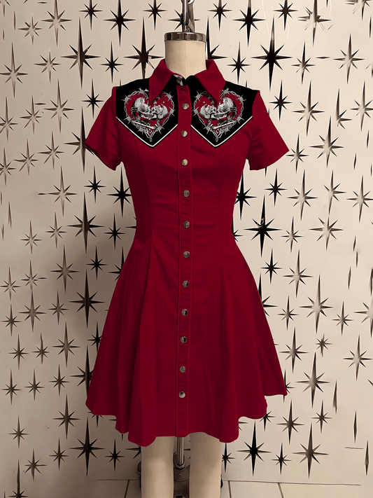 Valentine's Day Skull Hearts Printed Shirt Dress