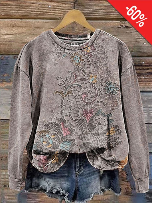 Vintage Floral Art Print Casual Sweatshirt