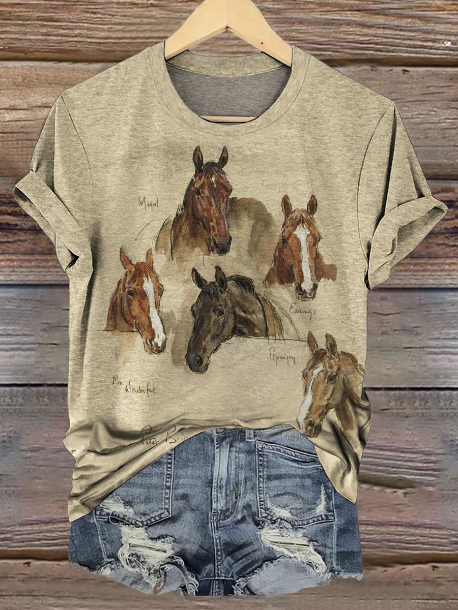 Vintage Horse Art Print Casual T-shirt
