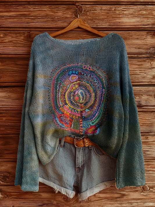 Women's Abstract Irregular Circle Pattern Art Print Casual Pullover Sweater