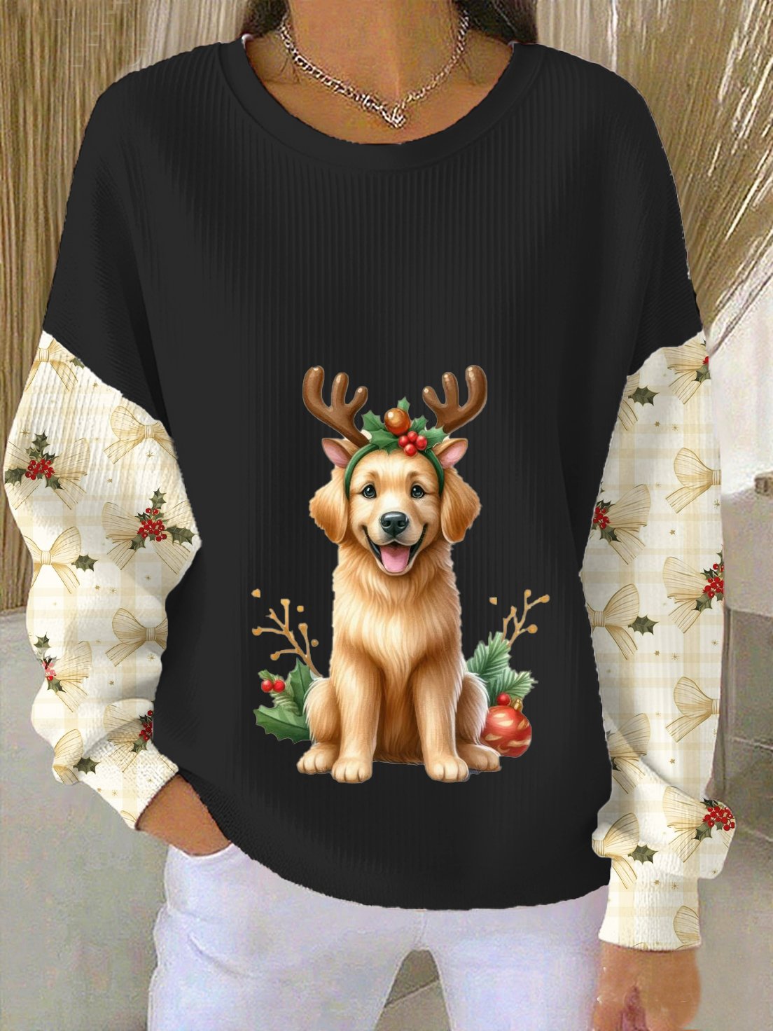 Women's Casual Christmas Dog Print Sweatshirt