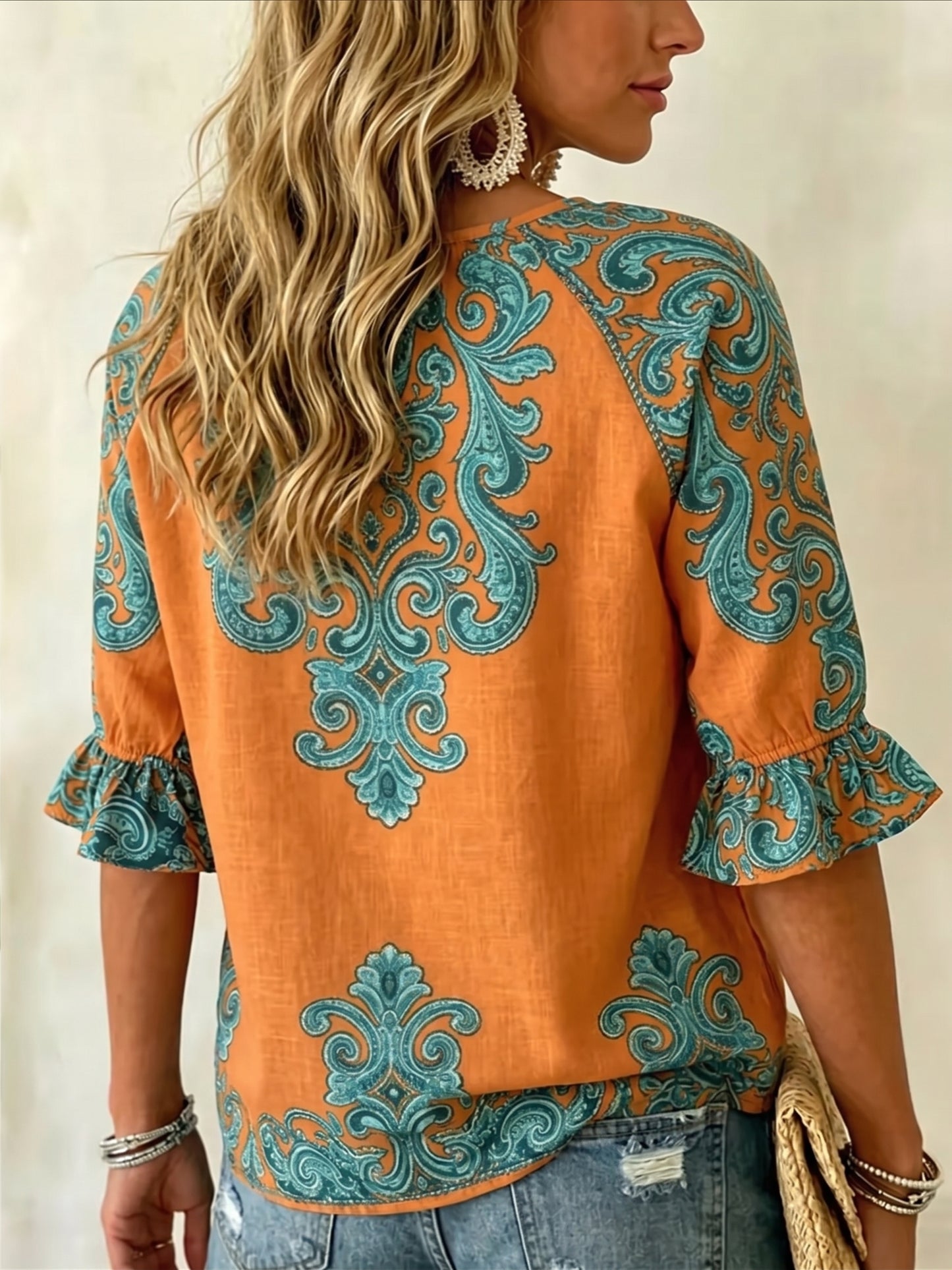 Women's Vintage Flowers Print Patchwork Casual Shirt