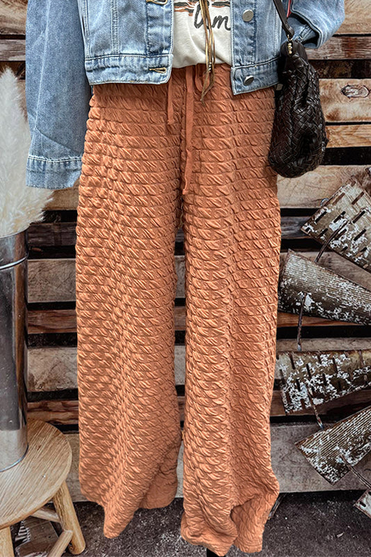 Textured Wide-leg Casual Pants