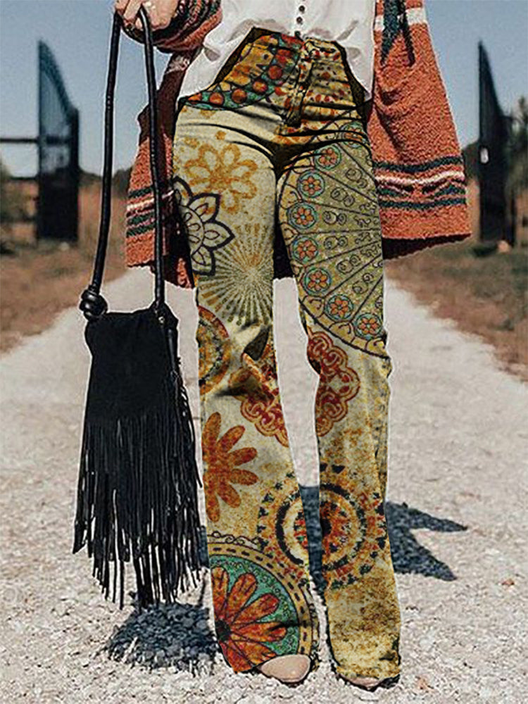 Casual Vintage Print Trousers