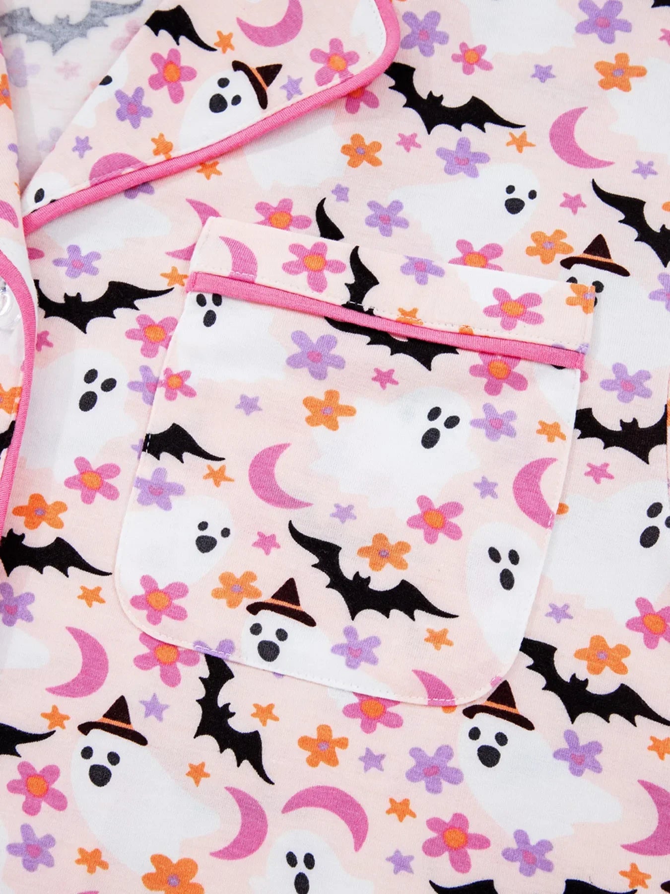 Halloween Ghost Print Button Up Top and Pants Lounge Set