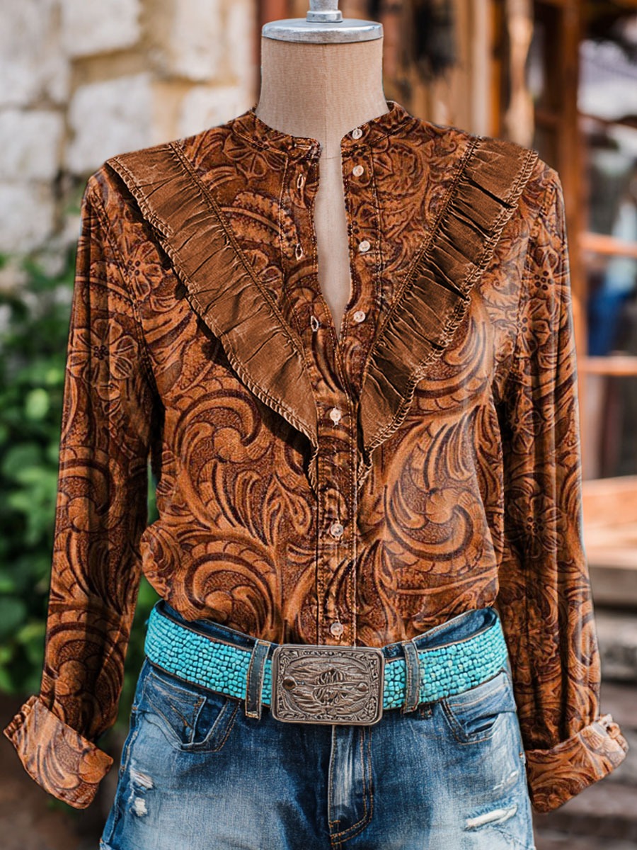 Women's Vintage Art Print Casual Cotton Shirt