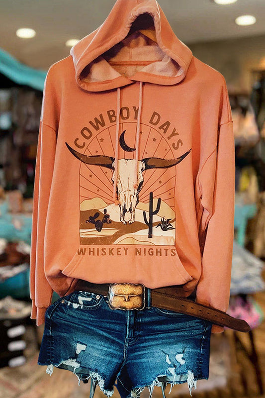 Retro Western Bull Head Print Hoodie