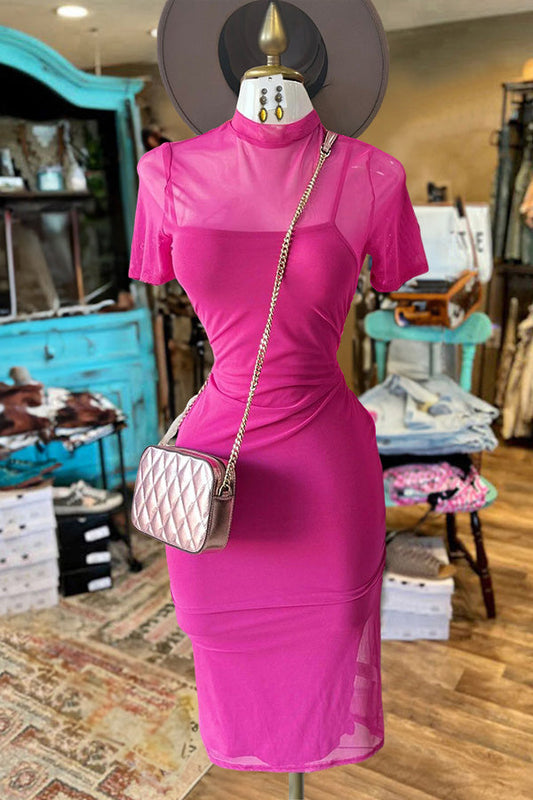 Elegant Mesh Shirred Dress