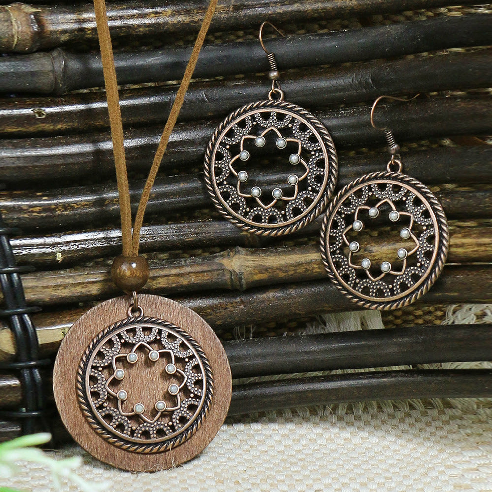 Retro Wooden Necklace Earring Set