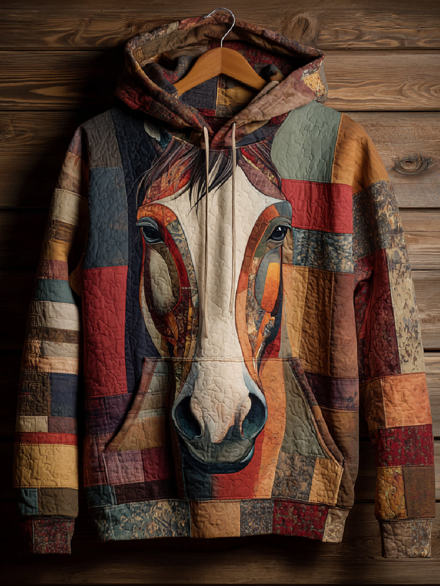 Vintage Horse Patchwork Art Print Hoodie