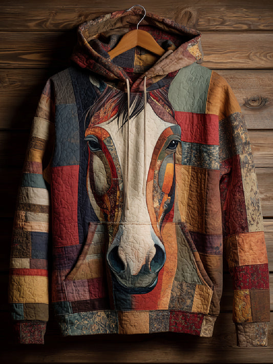 Vintage Horse Patchwork Art Print Hoodie
