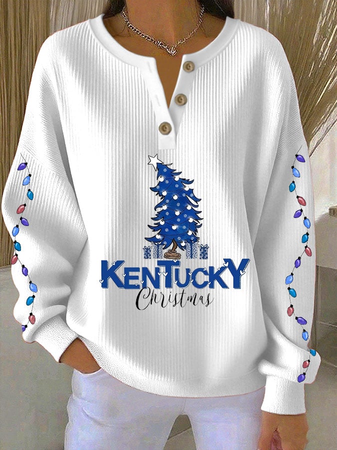 Women's Christmas Print Knitted Crew Neck Long Sleeve Top