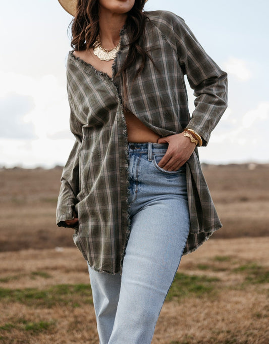 Vintage Plaid Print Button-Up Shirt Dress