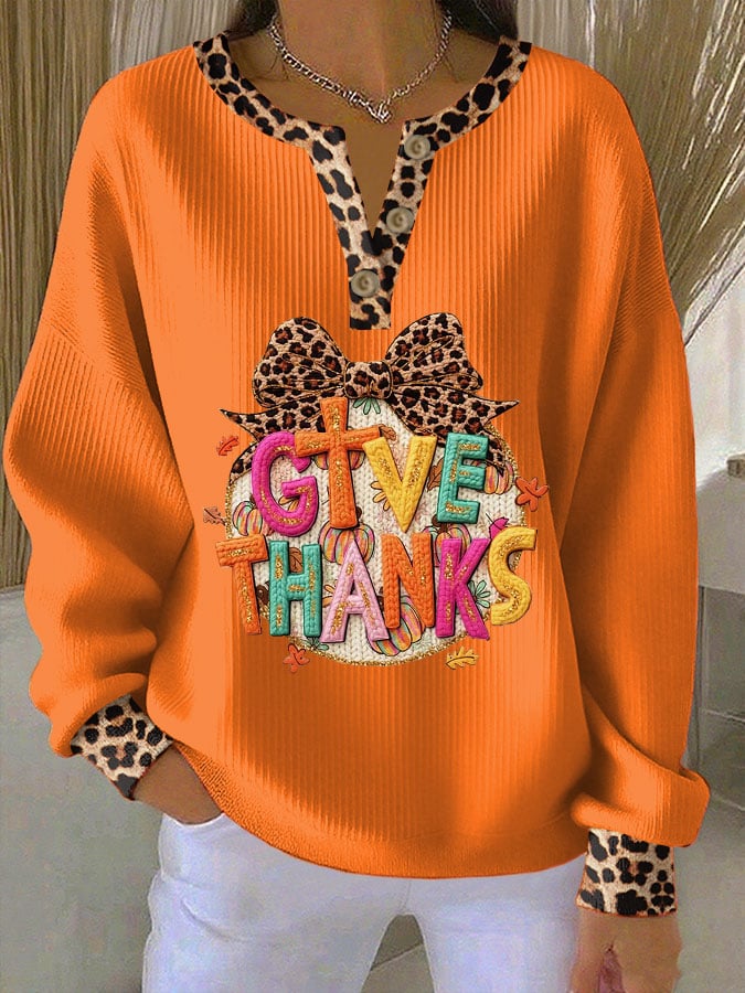 Women's Thanksgiving Print Knitted Crew Neck Long Sleeve Top