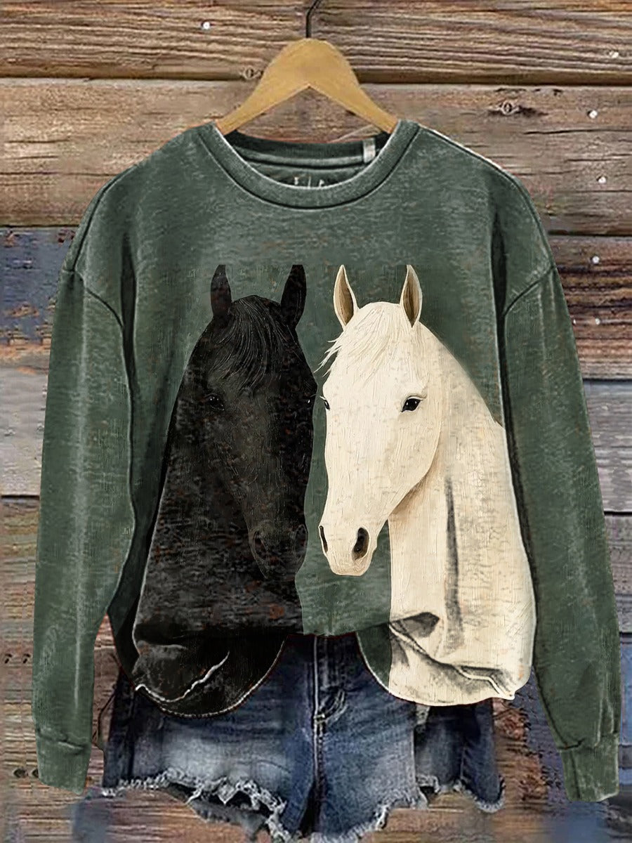 Vintage Horse Claus Casual Cotton Sweatshirt