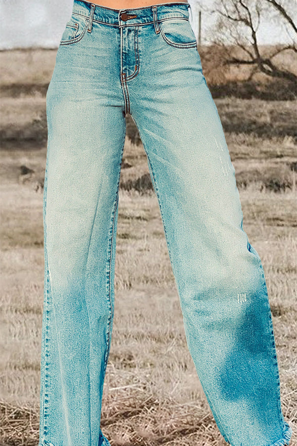 Vintage Wash Wide-leg Jeans