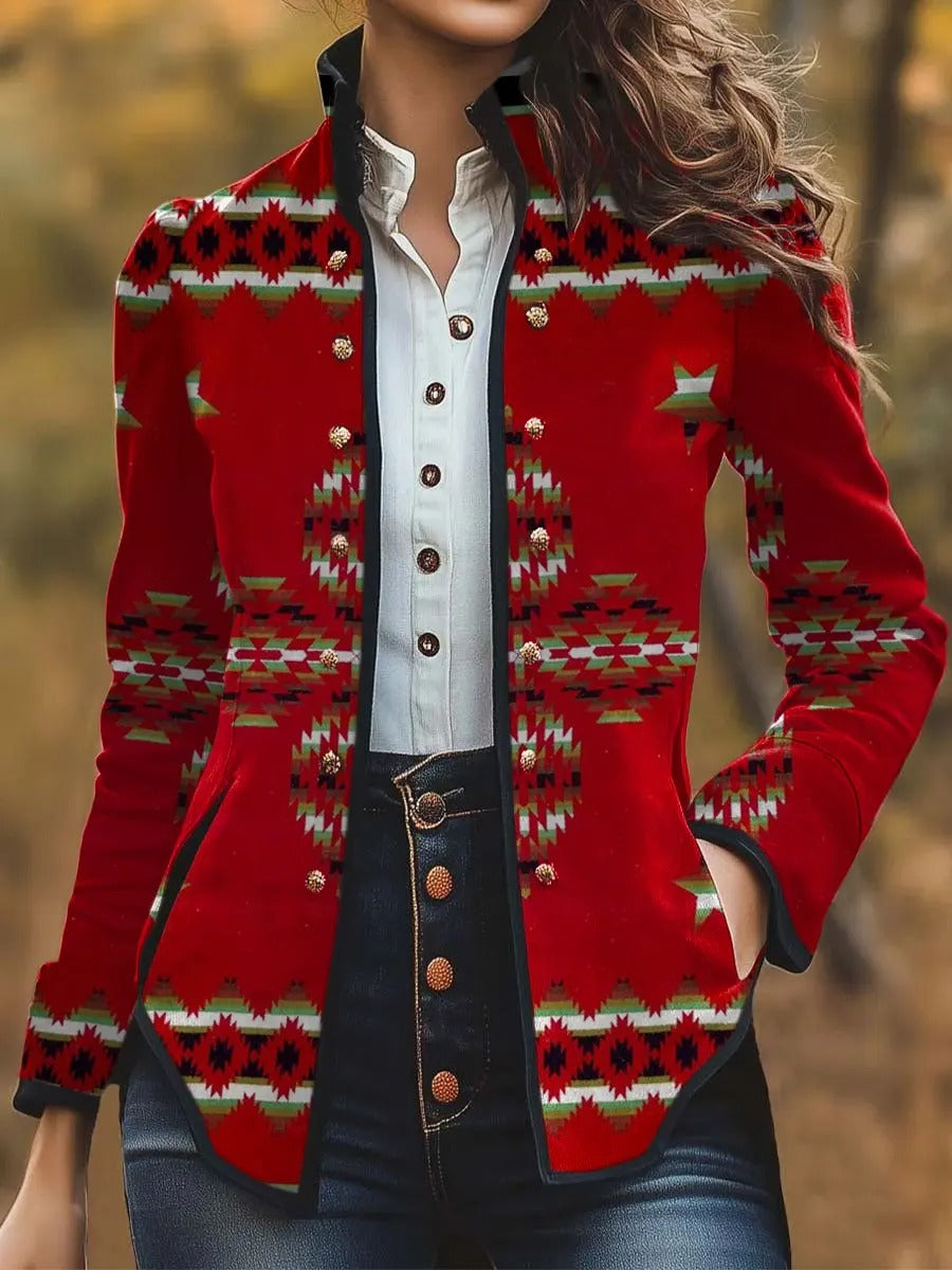 Women's Retro Ethnic Pattern Print Casual Jacket