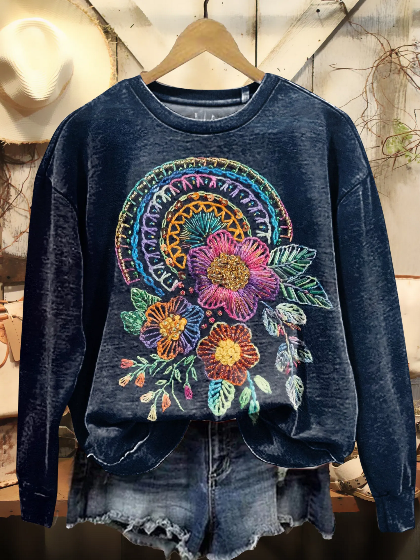 Retro Floral Pattern Art Print Sweatshirt