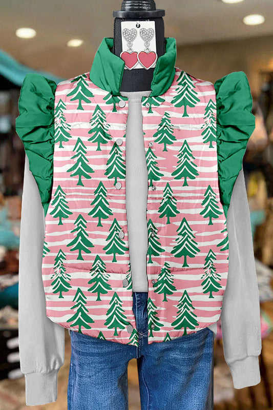 Christmas Tree Striped Flying Sleeve Padded Vest