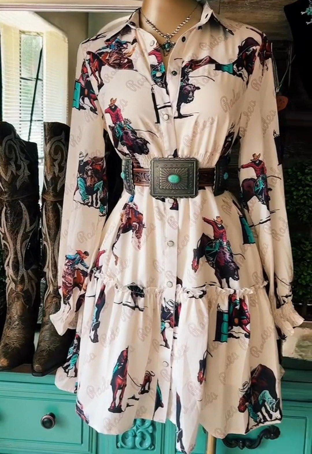 Western Vintage Print Shirt Dress